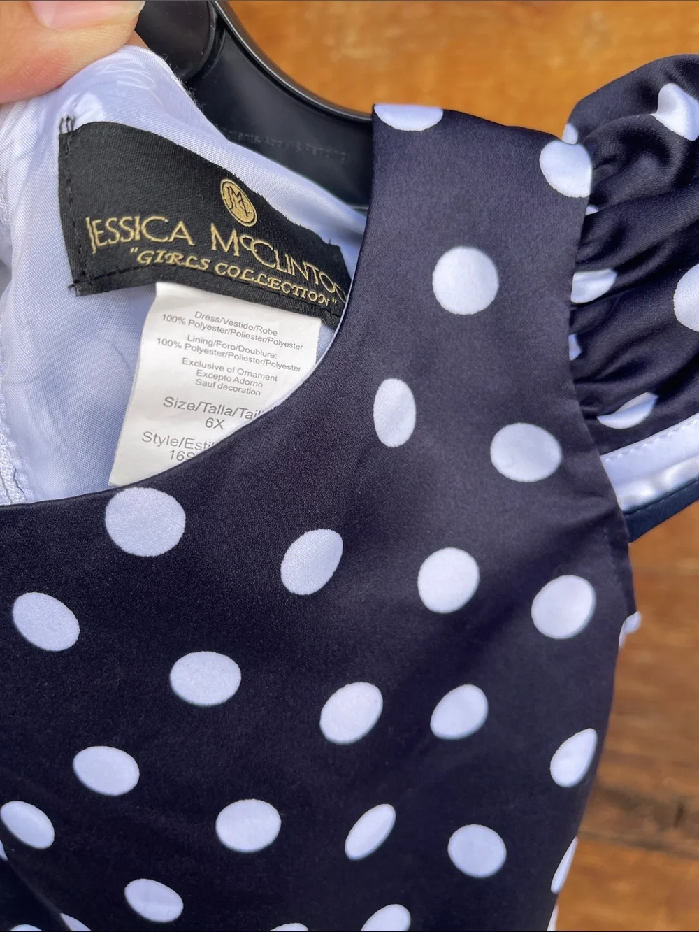 Jessica McClintock Girls Black White Polka Dot Party Dress Size 6X Bow Formal